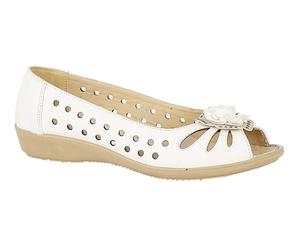 Boulevard L515 Ladies Punched Open Toe Flower Trim Casual Shoes POST FREE
