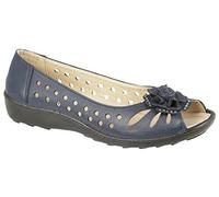 Ladies Navy Punched Open Toe Flower Casual - Navy Blue - size UK Ladies Size 7