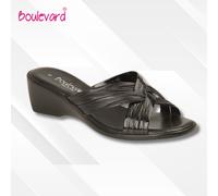 Boulevard Ladies Padded Slip On Cross Design Sandals Wedges Summer Holiday Shoes