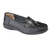 Boulevard Ladies Real Leather Extra Wide Tassel Slip On Moccasin Shoes Loafers