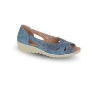 Boulevard Ladies Sandals Wide E Fit Peep Toe Slip On Cross Over Massage Footbed Summer Lightweight Floral Womens Holiday Flats (Blue, UK Footwear Size System, Adult, Women, Numeric, Wide, 9)