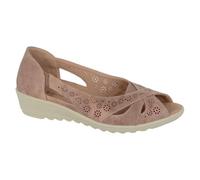 Boulevard Ladies Sandals Wide E Fit Peep Toe Slip On Cross Over Massage Footbed Summer Lightweight Floral Womens Holiday Flats (Light Tan, UK Footwear Size System, Adult, Women, Numeric, Wide, 6)