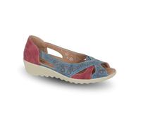 Boulevard Ladies Sandals Wide E Fit Peep Toe Slip On Cross Over Massage Footbed Summer Lightweight Floral Womens Holiday Flats (Blue/Burgundy, UK Footwear Size System, Adult, Women, Numeric, Wide, 4)