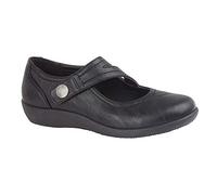 Boulevard Ladies Womens Flat Touch Fastening Wide EE Fit Bar Shoes Includes Free Pair of UBERSHOES Insoles (8 UK, Black)