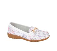 Boulevard Lorna Leather Womens Loafer Shoes | Slip On Shoes | White | UK Size 6