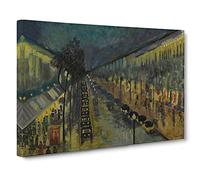 Boulevard Montmartre At Night By Camille Pissarro Canvas Print | Gallery Wrapped 30mm Frame Wall Art | 30x20 inches | Ready to Hang | Impressionist Picture | Living Room Bedroom Lounge Office