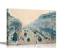 Boulevard Montmartre Morning Sunlight Mist Camille Pissarro Canvas Prints Giclee Oil Painting Reproduction Home Livingroom Bedroom Artwork Stretched Framed 40 x 30cm (16 x 12 inches)