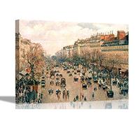 Boulevard Montmartre Paris by Camille Pissarro Canvas Wall Art Prints Black and White Pictures Home Living Room Modern Art Landscape 60 x 40cm (24 x 16 inches)