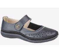 Boulevard Tracey X Wide EEE Fitting Leather Fastening Perforated Bar Shoes - Black Leather, Ladies UK 6 / EU 39