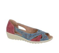 Boulevard Ladies Sandals Wide E Fit Peep Toe Slip On Cross Over Massage Footbed Summer Lightweight Floral Womens Holiday Flats (Blue/Burgundy, UK Footwear Size System, Adult, Women, Numeric, Wide, 3)