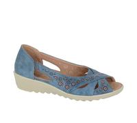 Boulevard Ladies Sandals Wide E Fit Peep Toe Slip On Cross Over Massage Footbed Summer Lightweight Floral Womens Holiday Flats (Blue, UK Footwear Size System, Adult, Women, Numeric, Wide, 7)