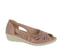 Boulevard Ladies Sandals Wide E Fit Peep Toe Slip On Cross Over Massage Footbed Summer Lightweight Floral Womens Holiday Flats (Light Tan, UK Footwear Size System, Adult, Women, Numeric, Wide, 6)