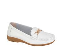 Boulevard Saddle Loafers Womens Shoes (Extra Wide) | Slip On Shoes | White | UK Size 7