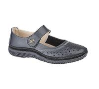Boulevard Tracey X Wide EEE Fitting Leather Fastening Perforated Bar Shoes - Black Leather, Ladies UK 6 / EU 39