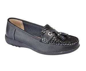 Boulevard Womens Leather Extra Wide EEE FIT Slip ON Loafers Shoes Size 3-9 Black (6)