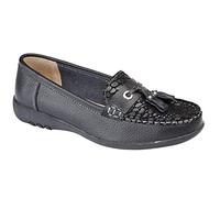 Boulevard Womens Leather Extra Wide EEE FIT Slip ON Loafers Shoes Size 3-9 Black (9)