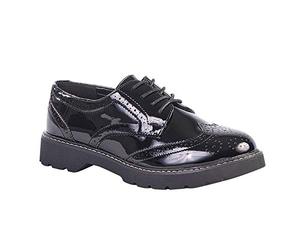 Boulevard Womens Patent Platform Brogue Shoes with Low Heel Black 3 UK