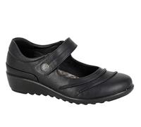 Boulevard Womens Touch Fasten Lightweight Casual Wide Fit Shoes with Wedge Heel Black (EEE Fitting)