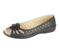 Boulevard Womens Wide Fit Leather Lined Open Peep Toe Flower Summer Shoes Black 4