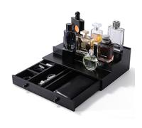 Boulphia 3-Tier Cologne Stand with Drawer and Hidden Compartment, Wooden Perfume Display Holder, Retro Black, 12 Bottles, Unisex