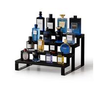 Boulphia Cologne Organizer for Men, 12 Inch Wood Cologne Stand 4 Tier Perfume Organizer for Dresser, Versatile Step Display Stand Shelf for Fragrance, Skincare, Figurine, Dessert, 1 Set Black
