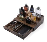 Boulphia Cologne Organizer for Men, 3-Tier Cologne Stand with Drawer and Hidden Compartment, Wooden Cologne Shelf for Perfume Display Holder, Great Gifts for Men, Vintage