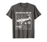 Boulton Paul Defiant Fighter Aircraft Stats T-Shirt, Men, Asphalt Grey, XX-Large