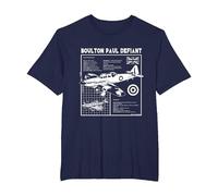 Boulton Paul Defiant Fighter Aircraft Stats T-Shirt, Men's Big and Tall, Navy Blue, 3X Tall