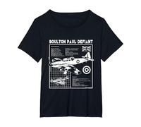 Boulton Paul Defiant Fighter Aircraft Stats T-Shirt, Women's Plus, Black, 4X