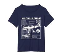 Boulton Paul Defiant Fighter Aircraft Stats T-Shirt, Women's Plus, Navy Blue, 3X
