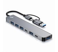 Boulton USB Hub 3.0-7 in 1 USB C Hub Multiport Adapter with 2x USBC Data Ports 1x USB3.0 and 4xUSB 2.0 - Type-C Docking Station, USBC Adaptor for MacBook Windows Laptops PS Tablet