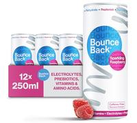 Bounce Back Caffeine-Free Sparkling Water with B12, Electrolytes, Vitamins & Prebiotics | Vegan, Low-Calorie Hydration Drink for Gut Health, Immunity and Recovery | Raspberry Flavour | 12 x 250ml
