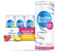 Bounce Back Caffeine-Free Sparkling Water with B12, Electrolytes, Vitamins & Prebiotics | Vegan, Low-Calorie Hydration Drink | Gut Health, Immunity & Recovery | Tropical-Raspberry Flavour | 12 x 250ml