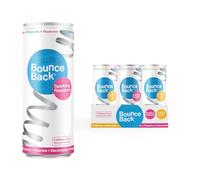 Bounce Back Caffeine-Free Sparkling Water with B12, Electrolytes, Vitamins & Prebiotics | Vegan, Low-Calorie Hydration Drink | Gut Health, Immunity & Recovery | Tropical-Raspberry Flavour | 4 x 250ml