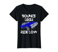 Bounce High Ride Low Lowrider Car Chicano Low & Slow Oldies Value Graphic T-Shirt, Women, Black, S
