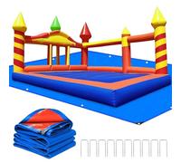 Bounce House Mat 197x118 Inch Heavy-Duty Waterproof PE Pad for 15ft Inflatable Bouncers, Jumping Castles Protective Underlay Pad with 10 Metal Ground Stakes and Reinforced Edges