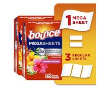 Bounce Mega Dryer Sheets, Paradise Blossom, 130 Count, Mega Fabric Softener Sheets with Static Control, Wrinkle Reduction, Extra Softness, Lasting Scent, Repels Lint