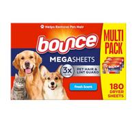 Bounce Pet Hair and Lint Guard Mega Fabric Softener Dryer Sheets with 3X Pet Hair Fighters, Fresh Scent, 180 Count, Bounce Dryer Sheets, Laundry Sheets, Mega Sheet