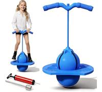 Bouncing Ball With Handle - Space Hopper Style Jumper With Air Pump | Safe Fun Jumping Stick Stick For Boys Girls | Trick Board Deck For High Jump & Stability 32 X 22 X 68cm