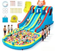 Bouncy Castle, 8 in 1 Inflatable Water Park, Large Paddling Pool with Slide, Splash Pool, Water Cannon, Kids Inflatable Bounce House with Blower Storage Bag, 597×229×272 CM