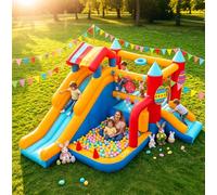 Bouncy Castle for Children, FOOING 9 in 1 Inflatable Bounce House with Air Blower, Kid Trampoline, Slide, Basketball Rack, Climbing Wall, Outdoor Indoor Inflatable House for Birthday Party