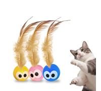 Bouncy Tails 3 Pack Interactive Bouncy Ball with Natural Feathers for Indoor Cats and Kittens who Love to Play and Have Fun.