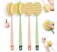 Boundbreed 2-in-1 Bath Scrubber & Back Brush-Extra Long Handle,Double-Side Body Scrubber Soft Texture for Shower,Portable Bath Brush with Exfoliating Shower Ball for Wet Dry (4PC-A)