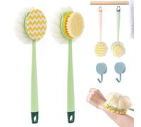 Boundbreed 2-in-1 Bath Scrubber & Back Brush - Extra Long Handle, Soft Bristles, Exfoliating Shower Ball, Double-Side Body Scrubber Soft Texture, Body Exfoliator for Bath or Dry Brush (2Pcs/D)