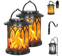 Boundbreed Upgraded Flickering Flame Solar Lantern Outdoor Waterproof Light, Hanging Solar Dancing Flame Lantern Light for Patio Garden Yard, Auto On/Off LED (2)