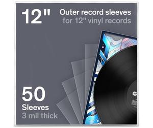 Boundless Audio Vinyl Record Sleeves - 50 x Premium Outer Vinyl Sleeves for Records - 12.75" x 12.75" Heavy Duty 3 Mil Thick Crystal Clear Polypropylene
