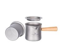 Boundless Voyage 200ml Titanium Teacup with Wooden Handle Filter Milk Frothing Pitcher Coffee Mug Camping Travel Office Teaset (Ti3139D-Cup+Filter+Lid)