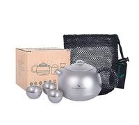 Boundless Voyage 380ml Titanium Tea Kettle with Filter +3pcs 25ml Cup Ultralight Outdoor Teapot Set Camping Coffee Tea Water Maker Ti3109D(no storage bag)