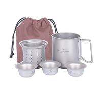 Boundless Voyage Titanium Teapot Coffee Mug Cups Set with Foldable Handles Fine Infuser to Brew Loose Leaf Tea Stovetop Tea and Coffee Pots for Openfire (Ti3126D-500mlx40ml cup)