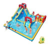 BOUNTECH Inflatable Water Slide Park, 9-in-1 Mega Water Bounce House Bouncy Castle w/2 Large Splash Pools, 735w Blower, Blow up Water Slide Inflatables for Big Kids Aged 3-12 Backyard Party Gifts